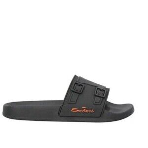 SANTONI EDISON Slides Size US 8 Mens Black Rubber Pool Slip On Sandals Beach NEW